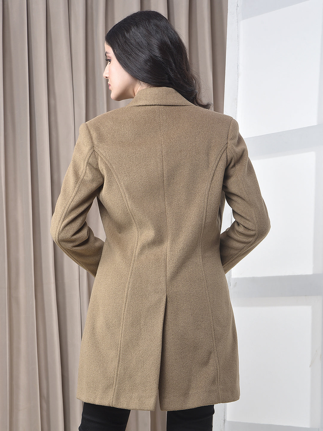 miss forever solid brown premium long coat