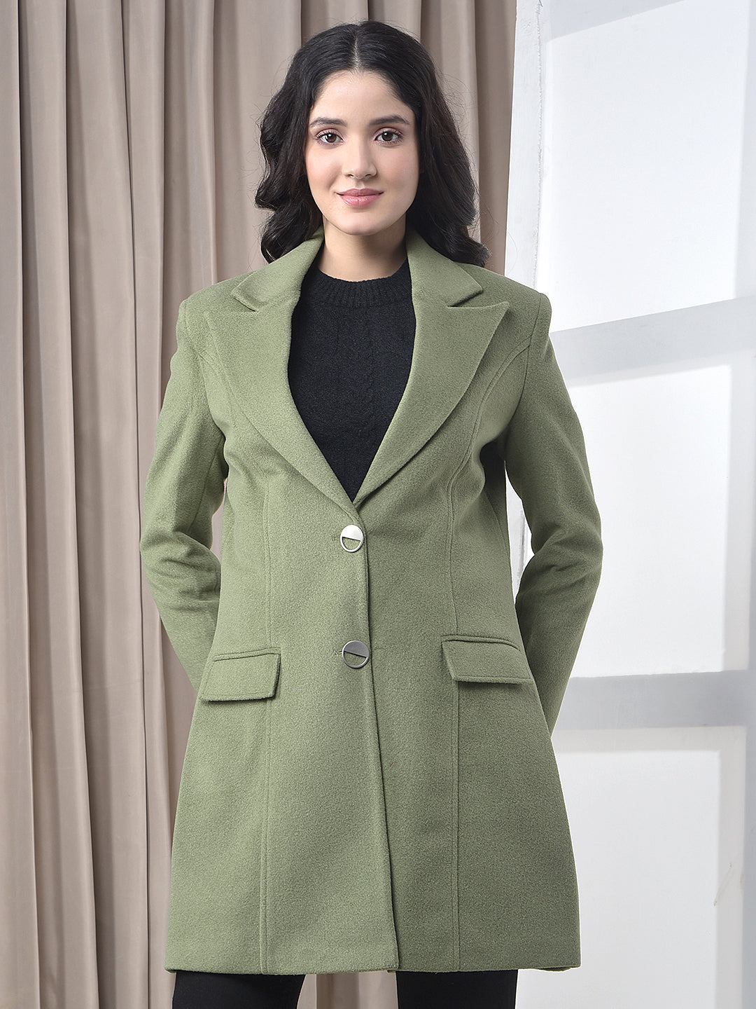 miss forever solid green premium long coat