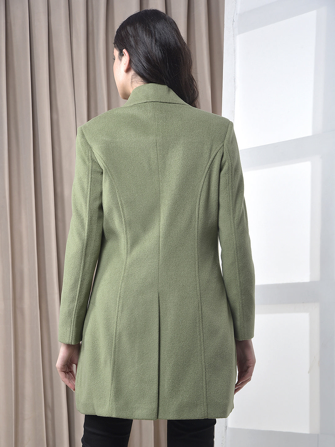 miss forever solid green premium long coat