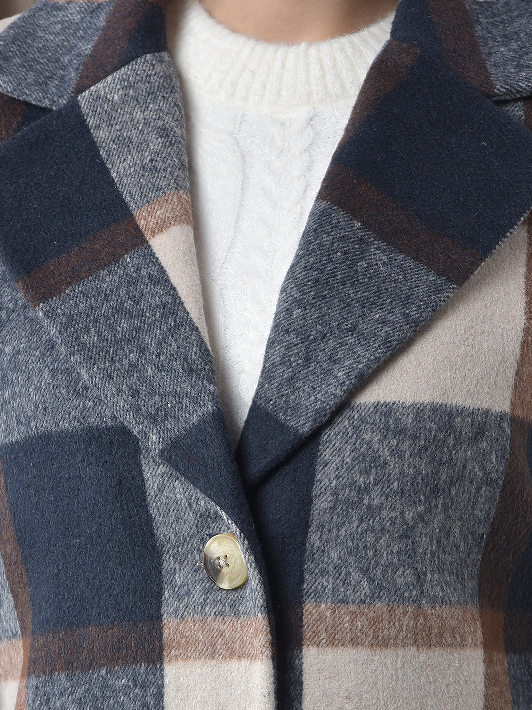 miss forever navy blue checked premium long coat