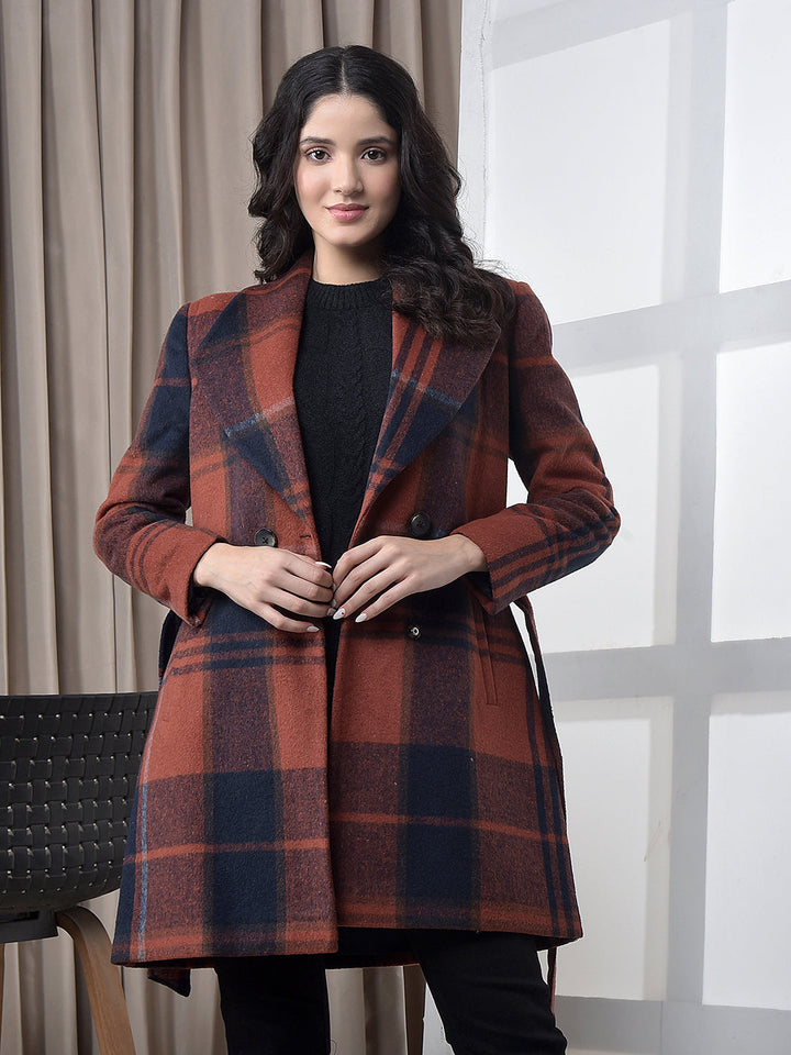 miss forever rust checked premium long coat