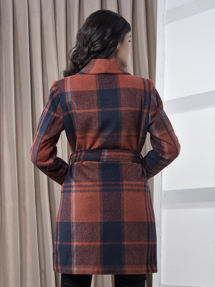 miss forever rust checked premium long coat