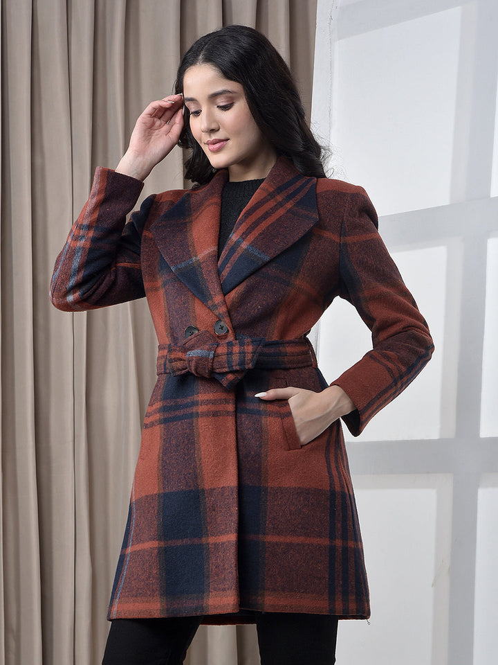 miss forever rust checked premium long coat