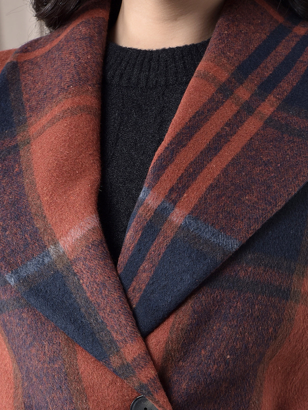 MISS FOREVER RUST CHECKED PREMIUM LONG COAT