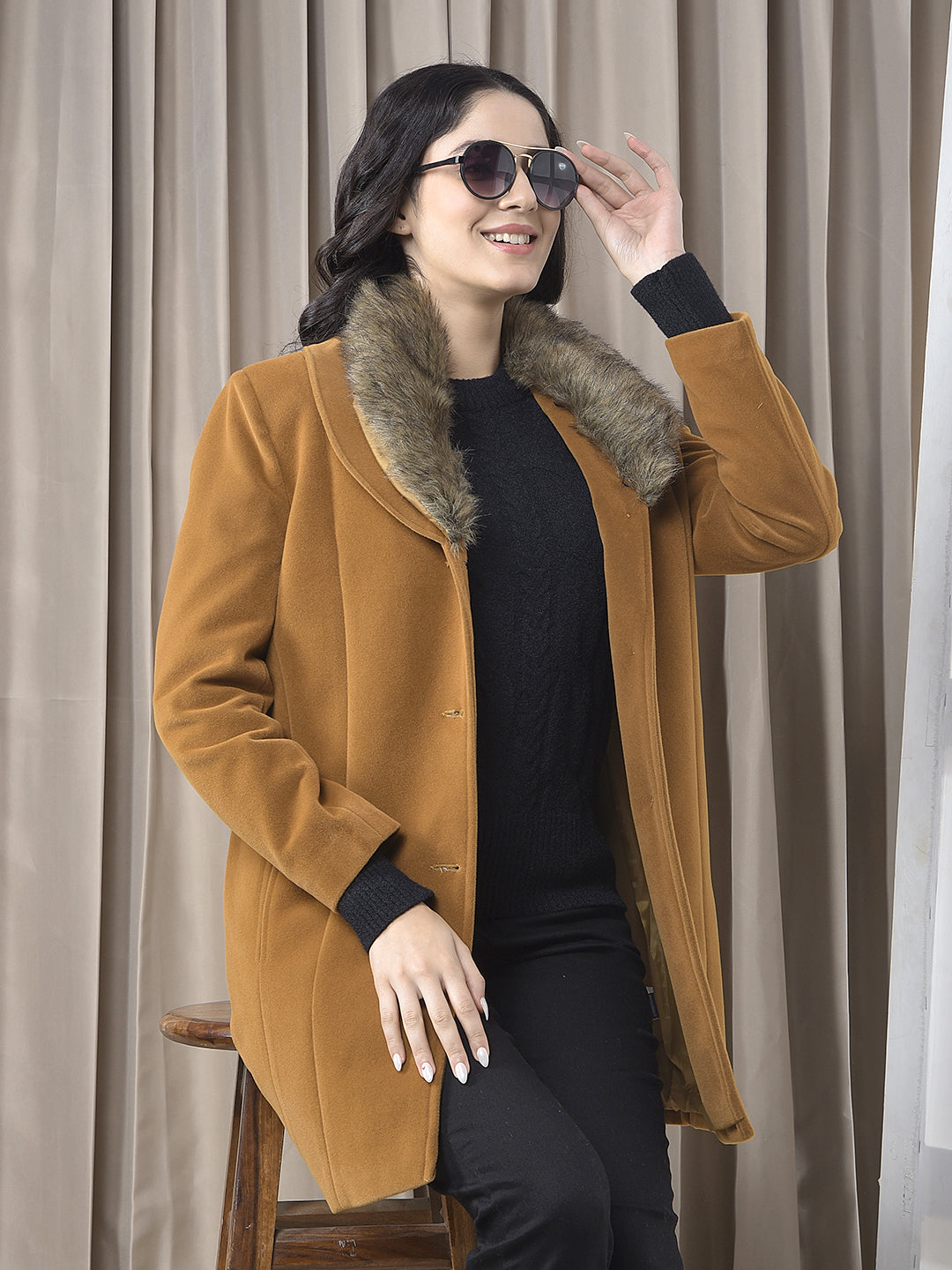 miss forever solid brown premium long coat