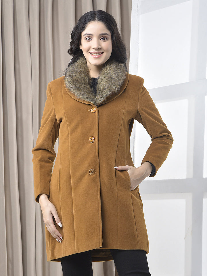 miss forever solid brown premium long coat