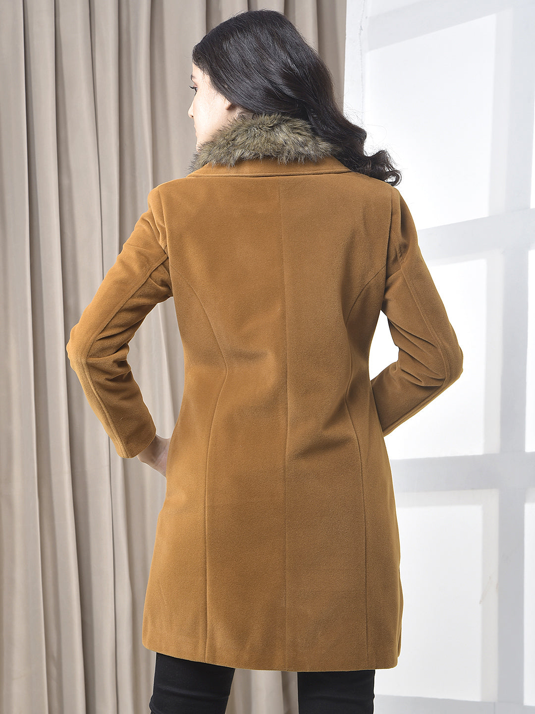 miss forever solid brown premium long coat