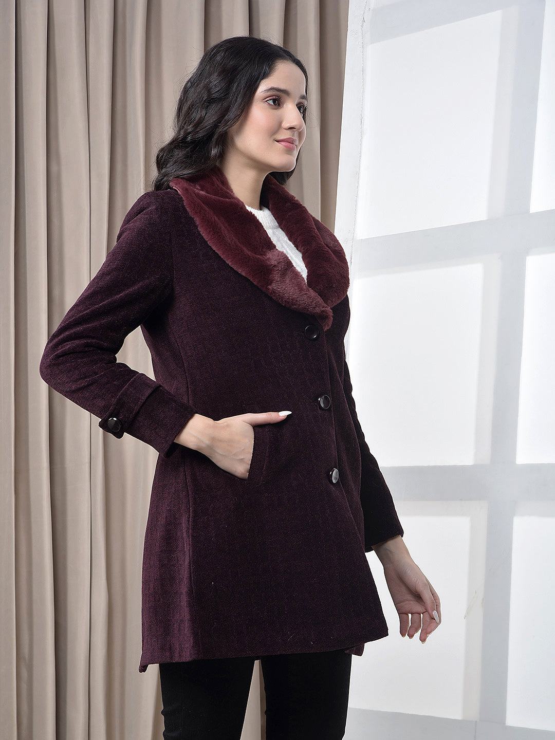 miss forever wine self-design premium long coat