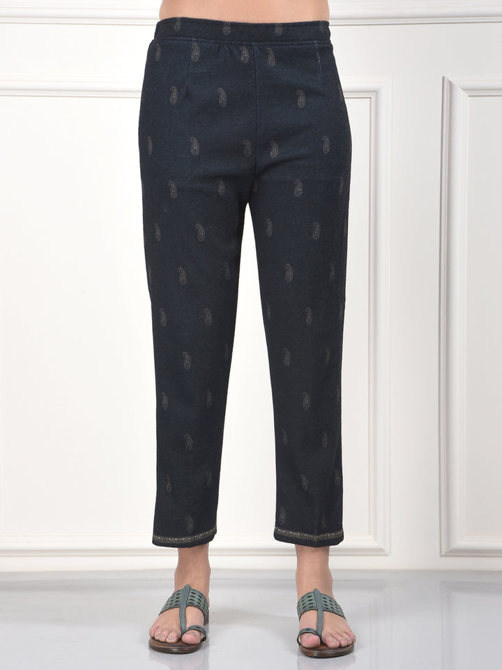 MISS FOREVER DARK GREY PRINTED WINTER KURTI PLAZO WITH STOLE