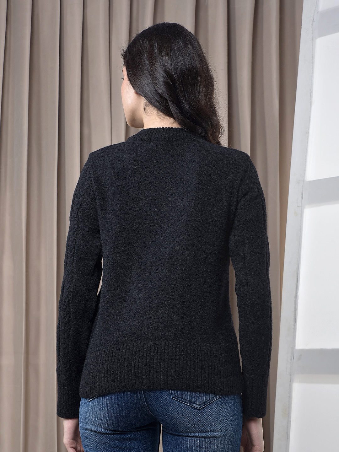 miss forever black self-design sweater