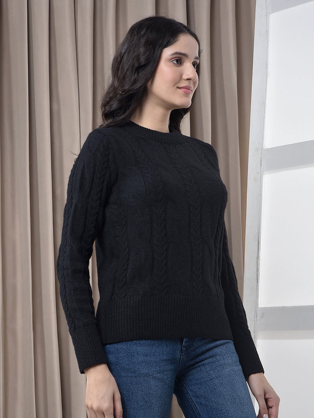 miss forever black self-design sweater