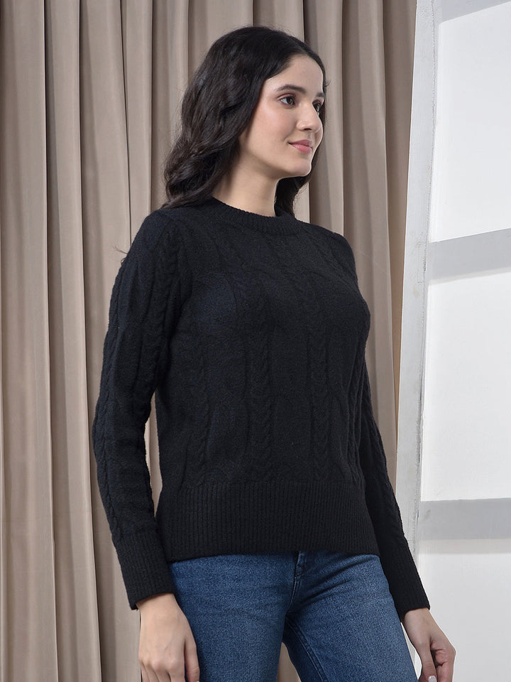 miss forever black self-design sweater