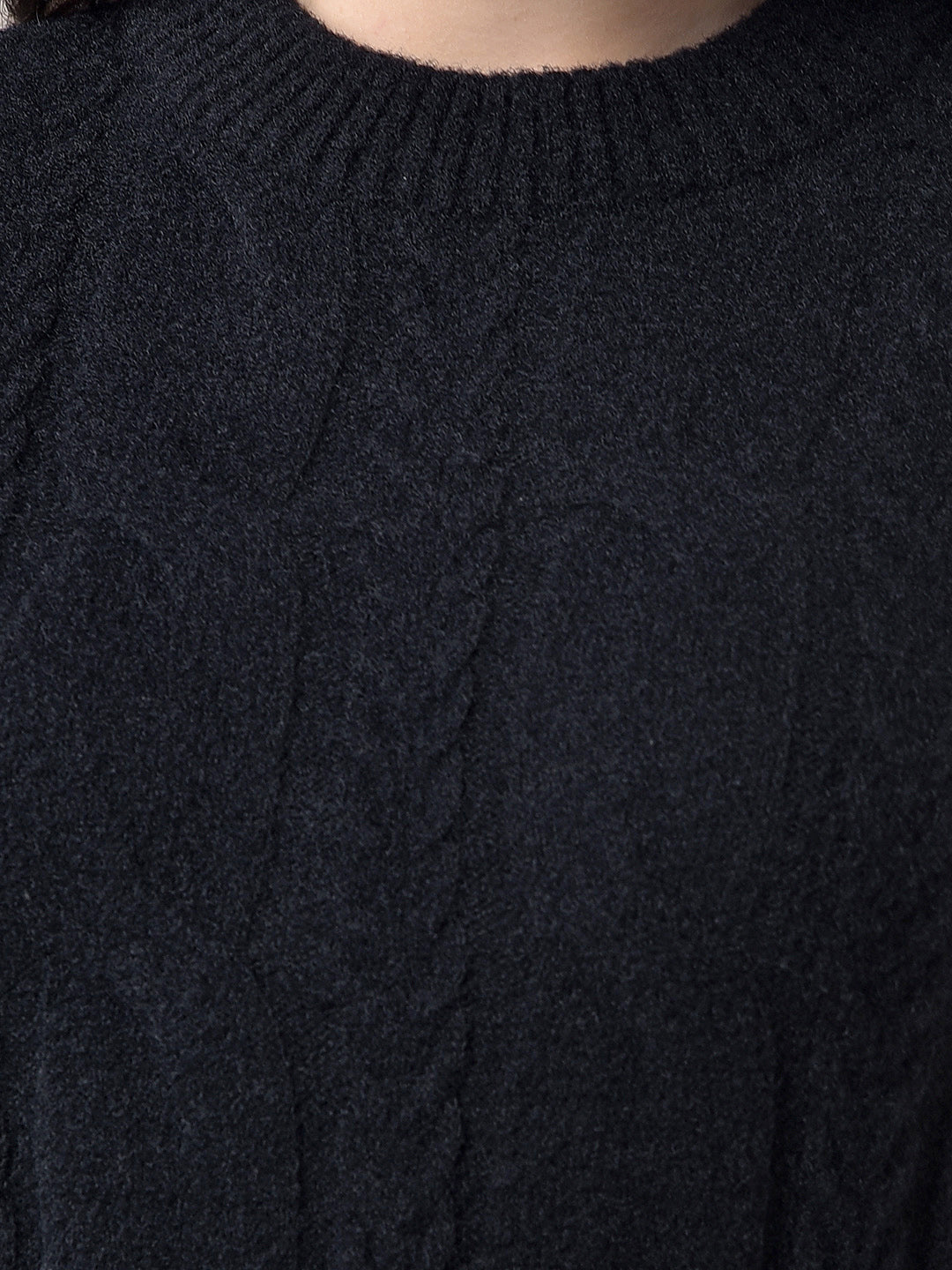 MISS FOREVER BLACK SELF-DESIGN SWEATER