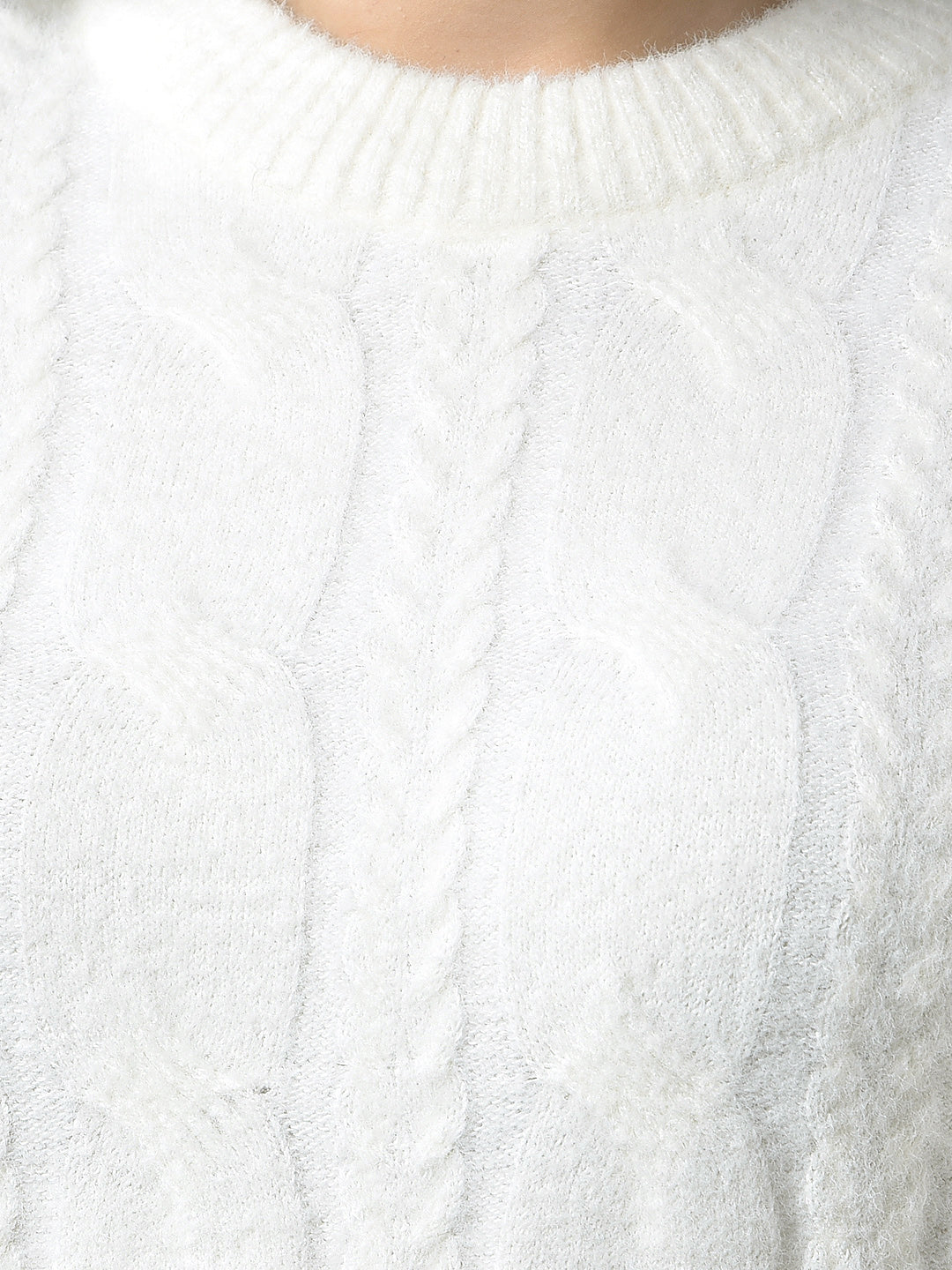 MISS FOREVER OFF WHITE SELF-DESIGN SWEATER