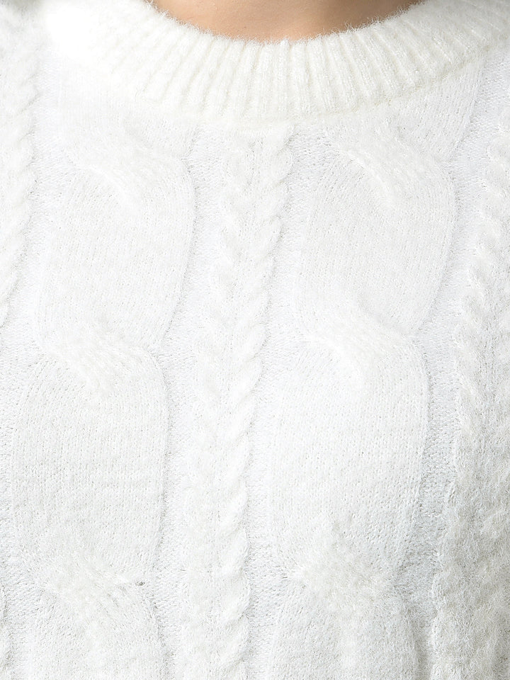 MISS FOREVER OFF WHITE SELF-DESIGN SWEATER