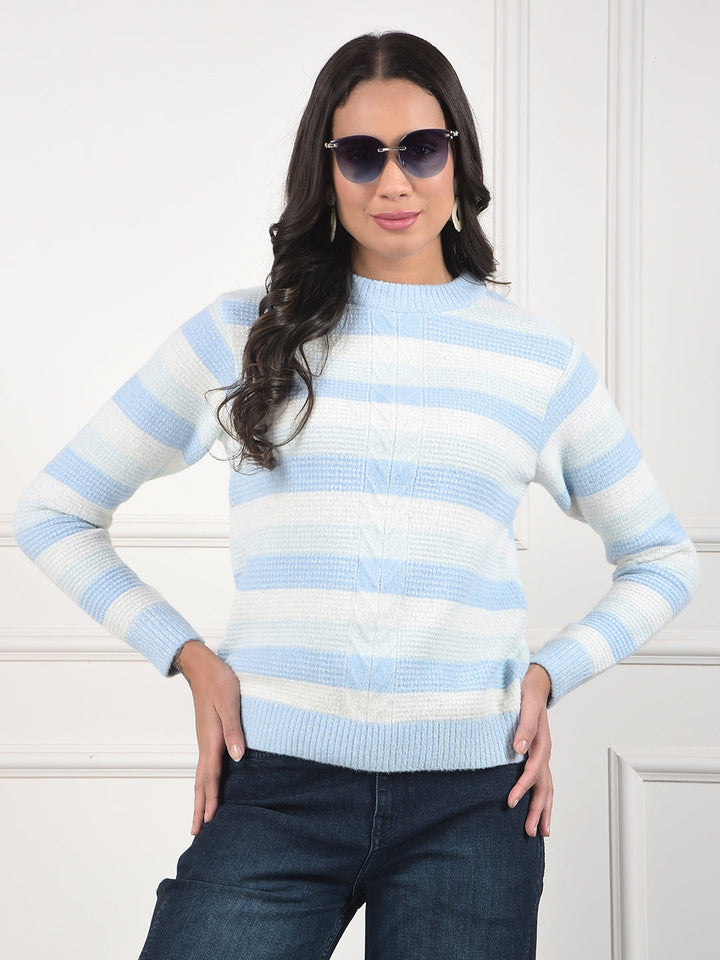 miss forever sky blue color-block sweater