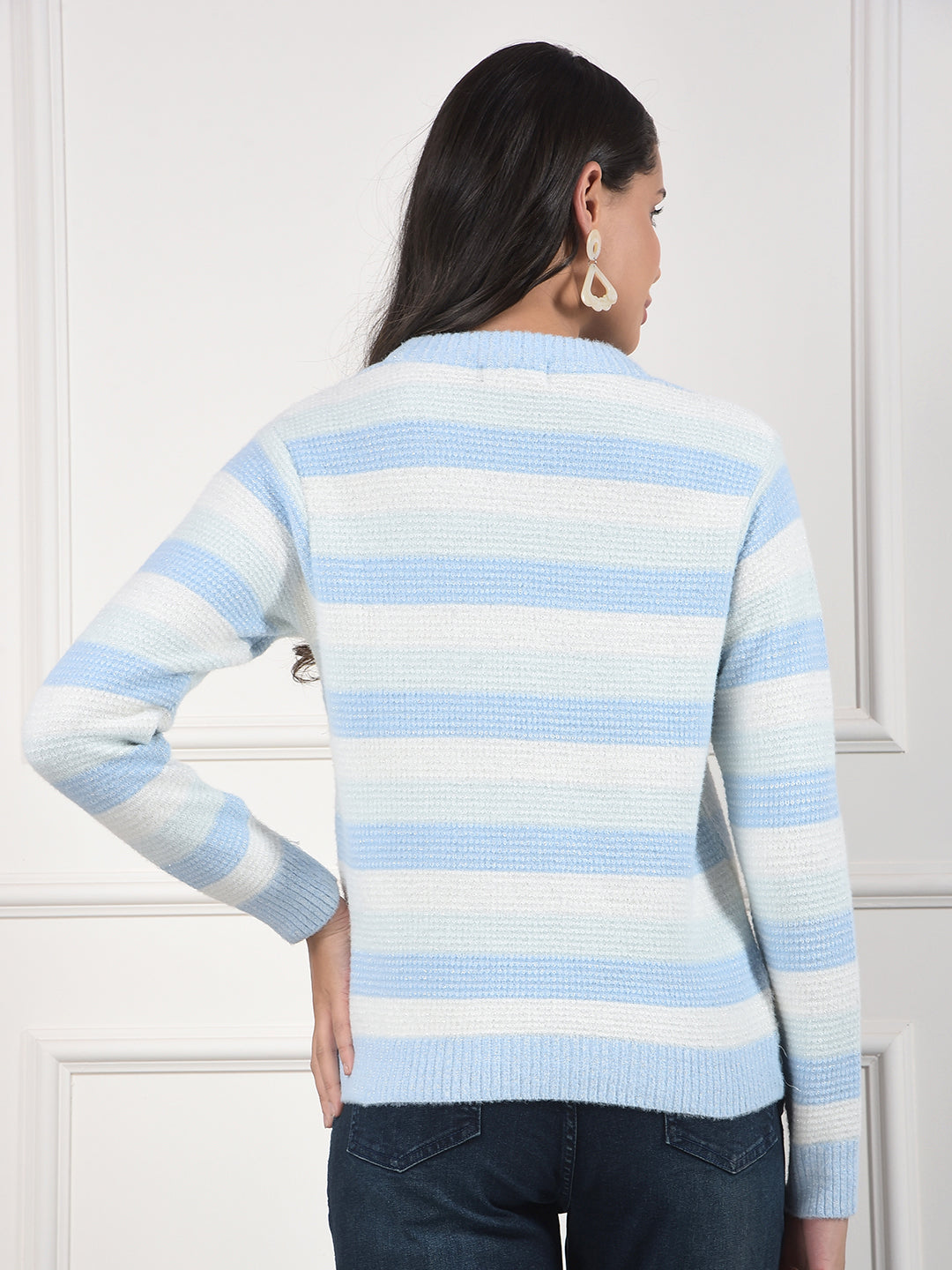 miss forever sky blue color-block sweater