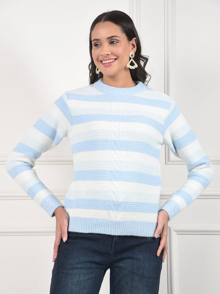 miss forever sky blue color-block sweater