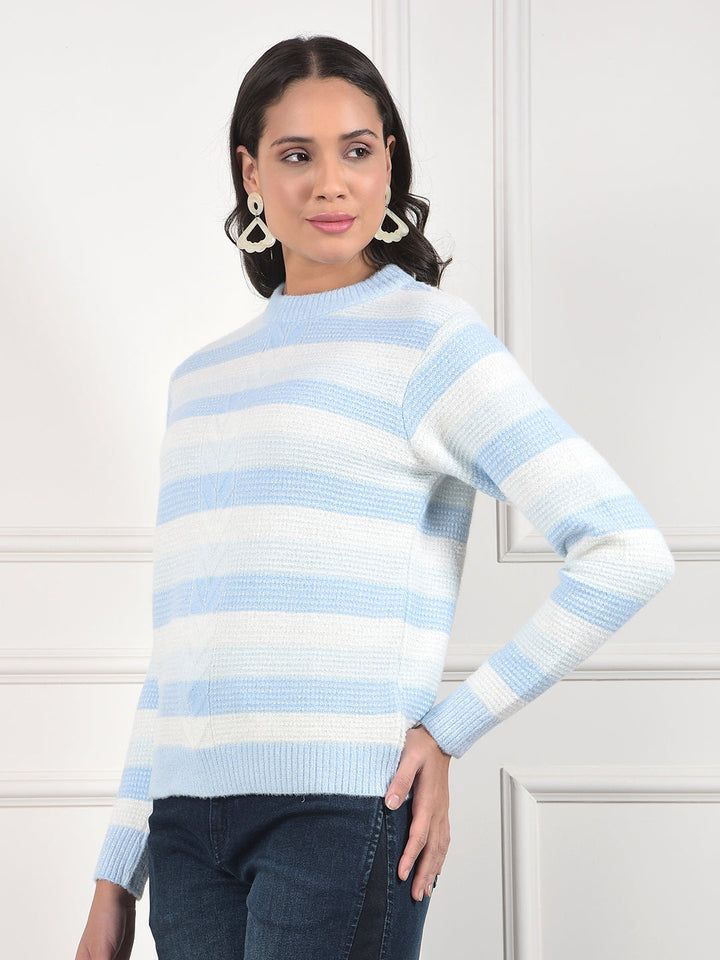 miss forever sky blue color-block sweater