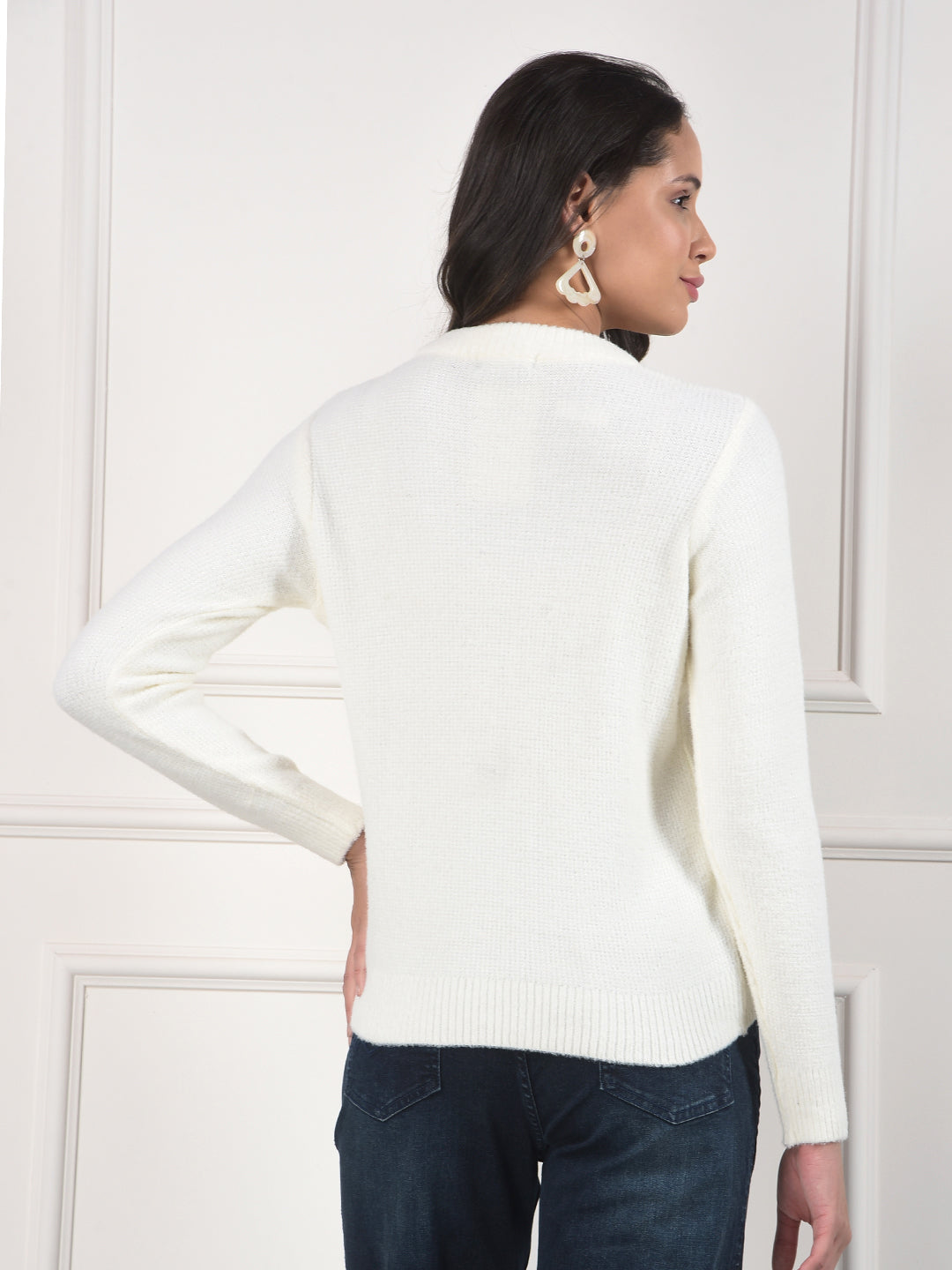 miss forever cream self-design sweater