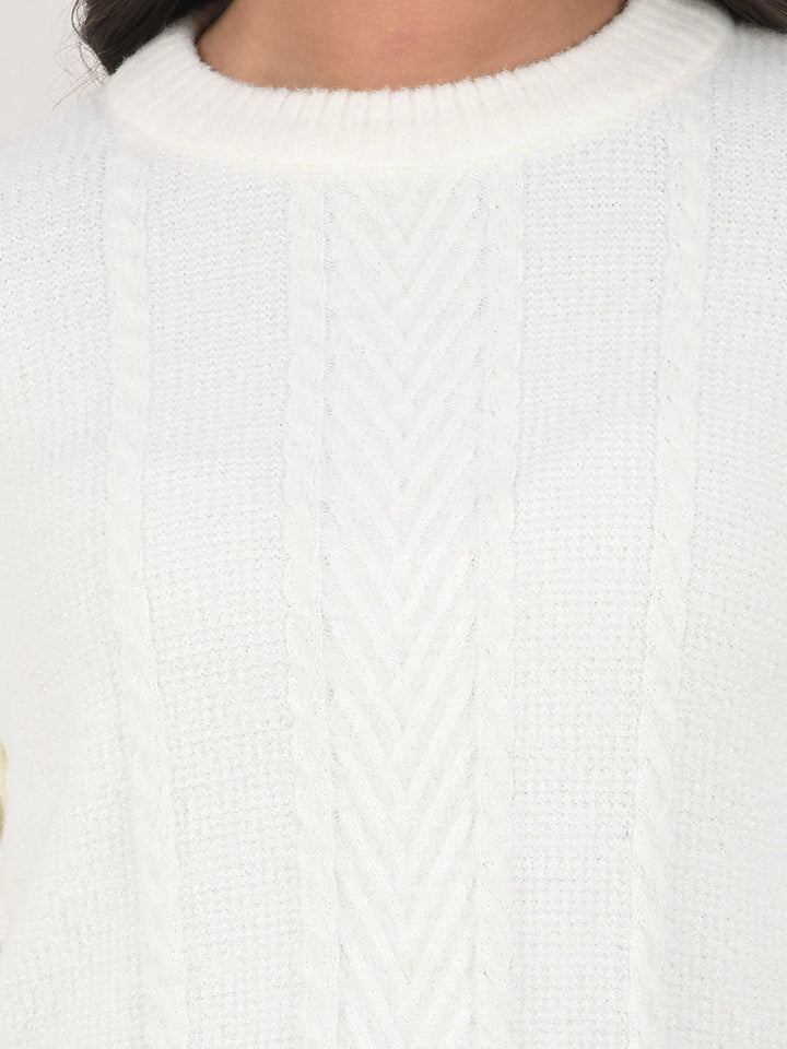 miss forever cream self-design sweater