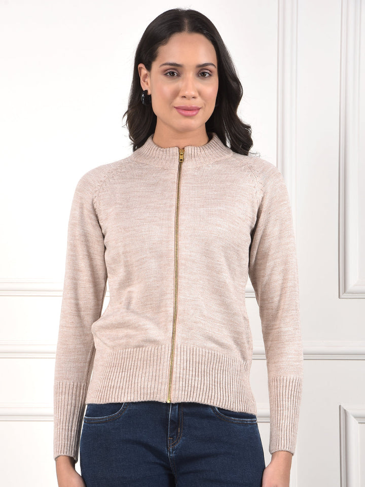 miss forever solid blush pink zip-up sweater