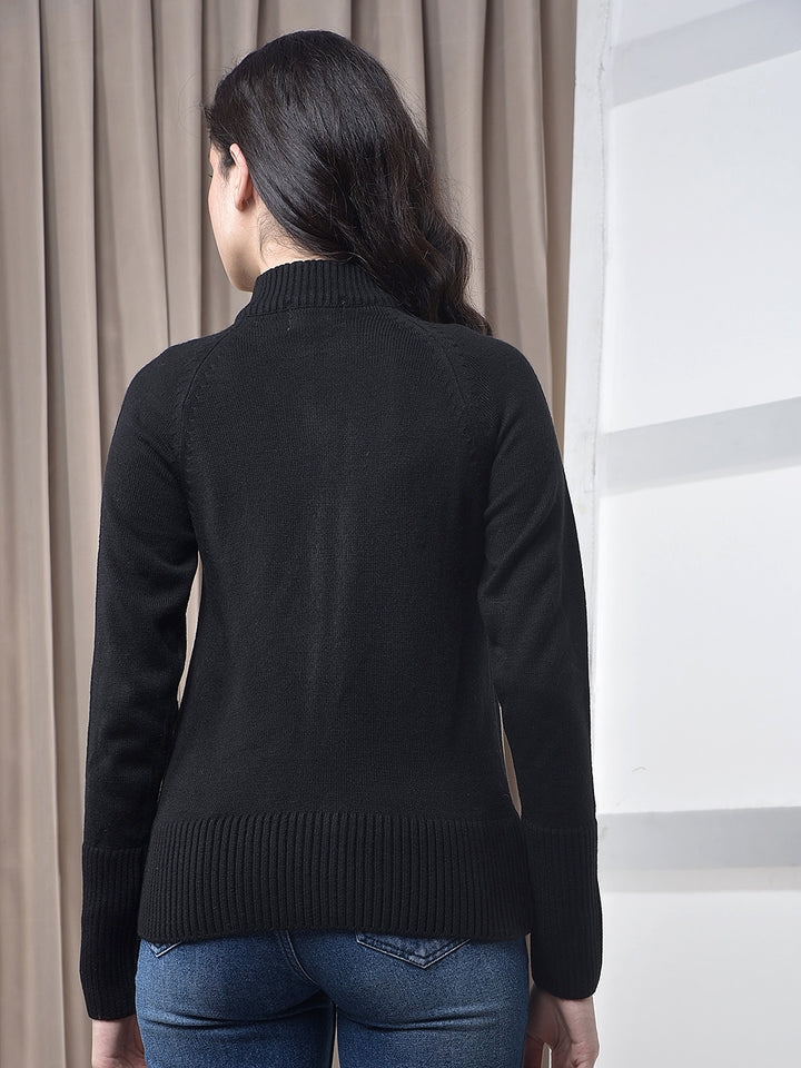 MISS FOREVER SOLID BLACK ZIP-UP SWEATER