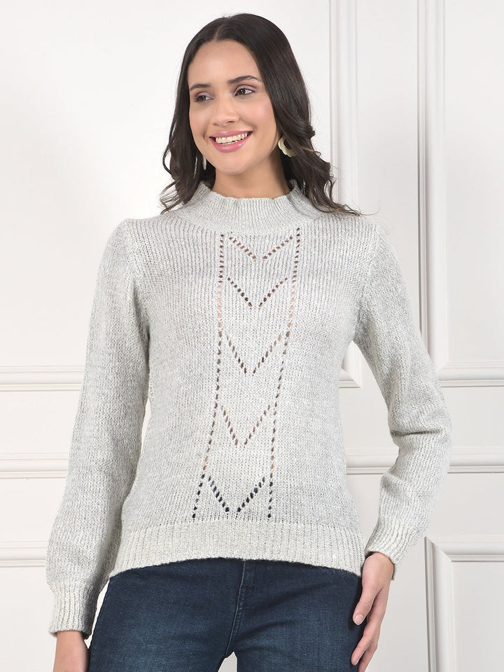 miss forever grey self-design sweater