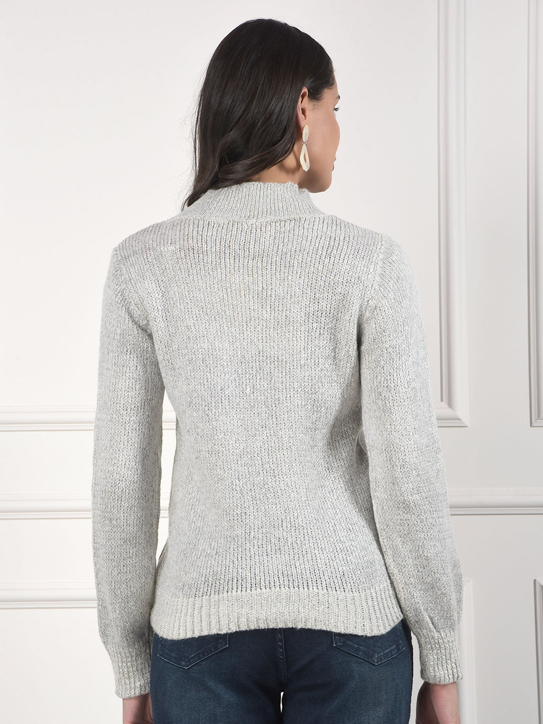 miss forever grey self-design sweater
