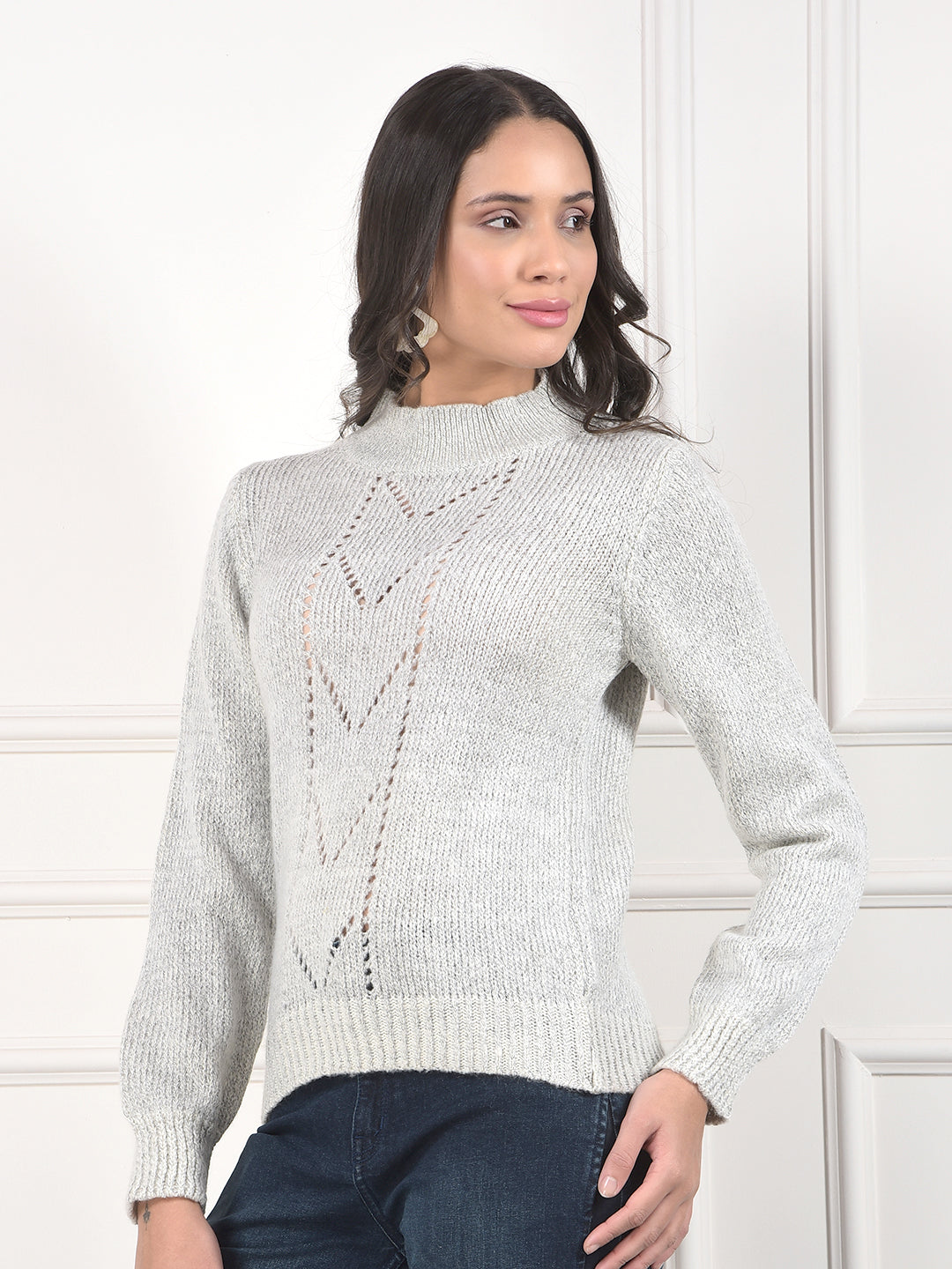 miss forever grey self-design sweater