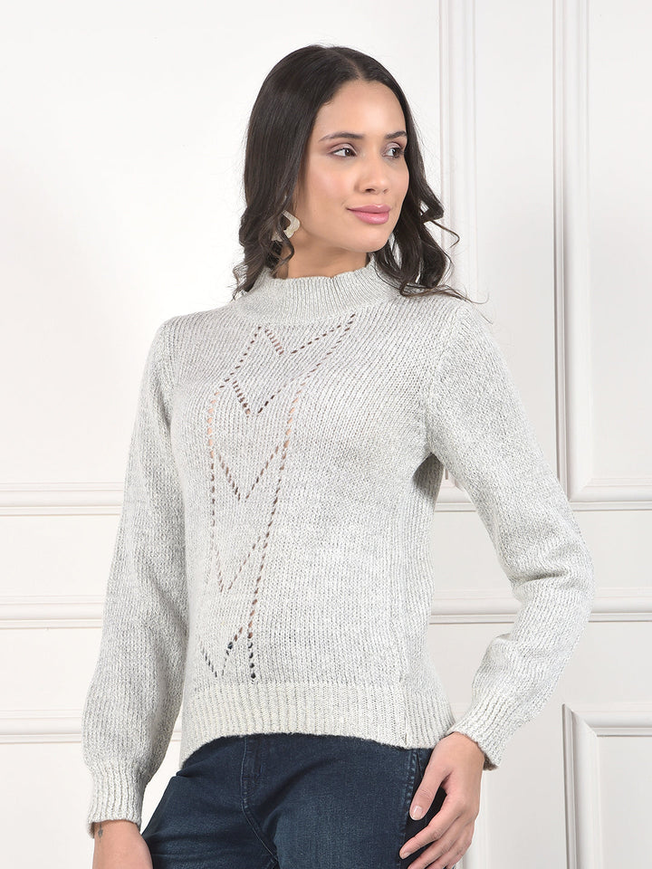 miss forever grey self-design sweater