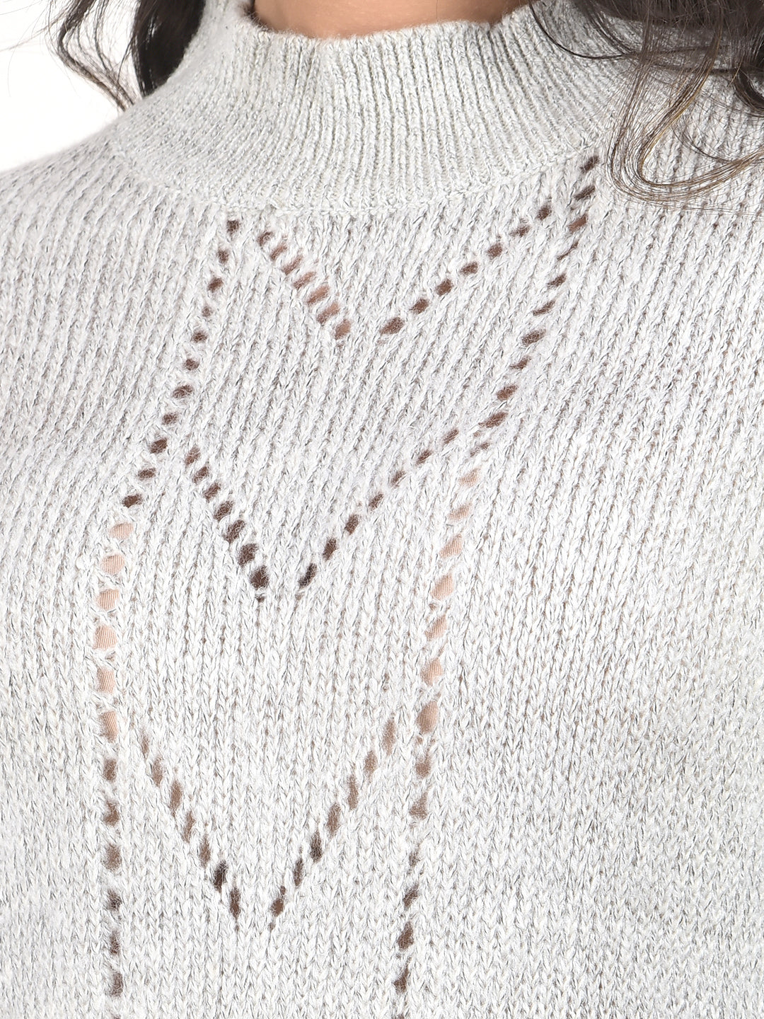 MISS FOREVER GREY SELF-DESIGN SWEATER