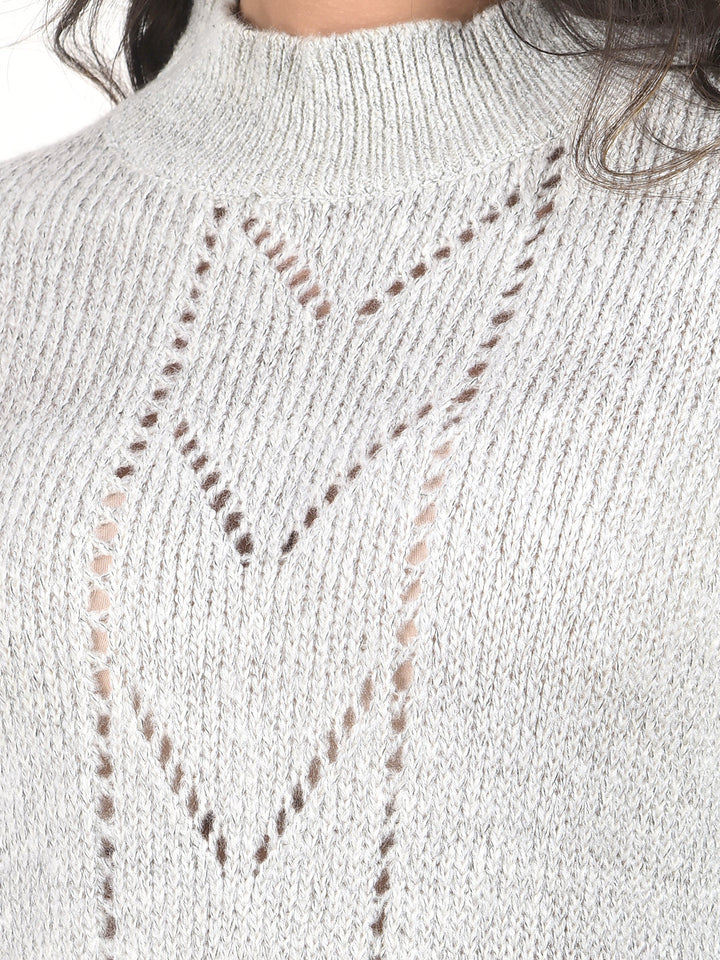 MISS FOREVER GREY SELF-DESIGN SWEATER