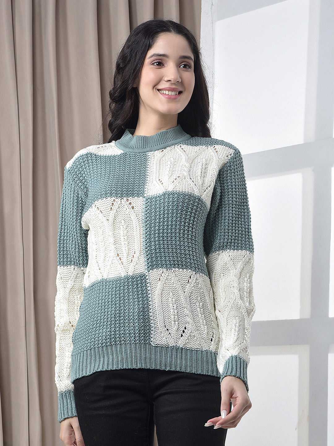 miss forever pista grey color-block sweater