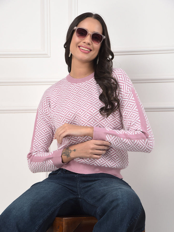 miss forever pink self-design sweater