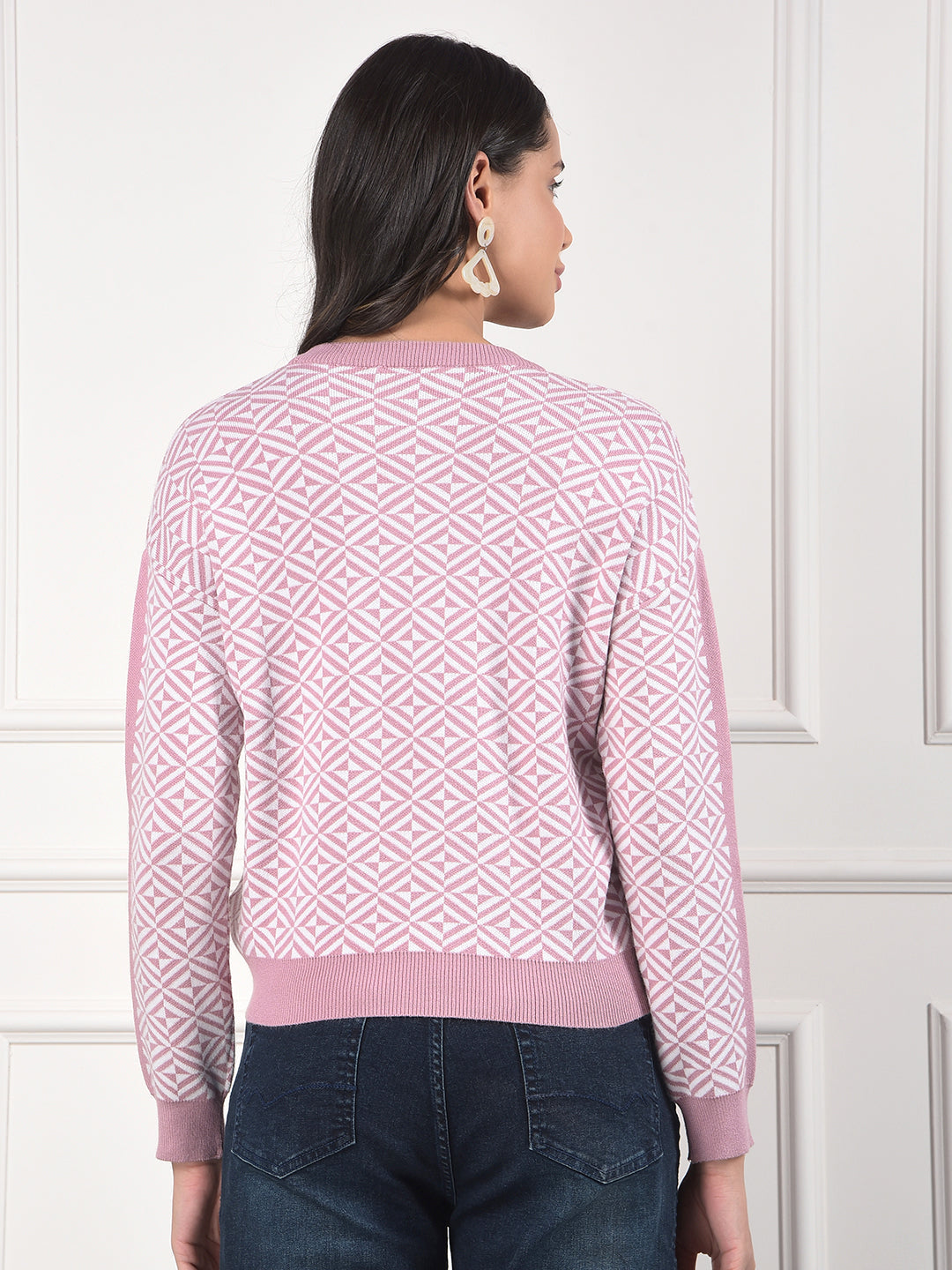 miss forever pink self-design sweater