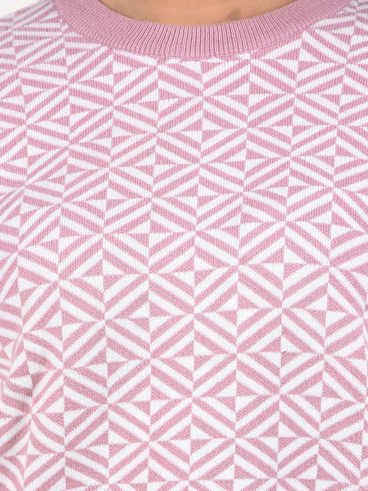 miss forever pink self-design sweater