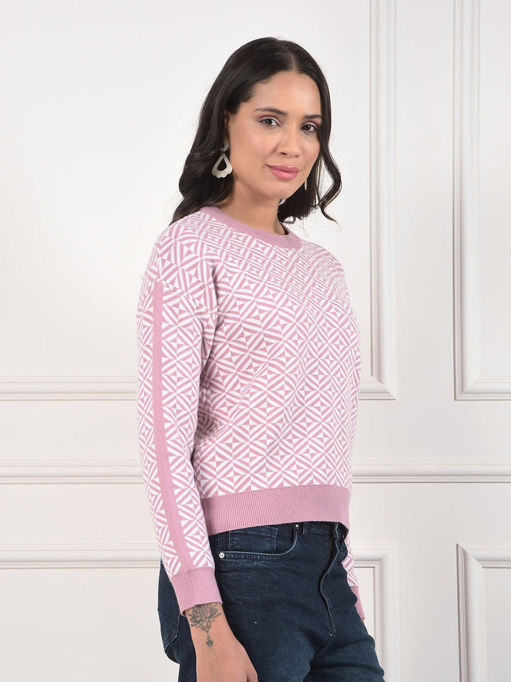 miss forever pink self-design sweater
