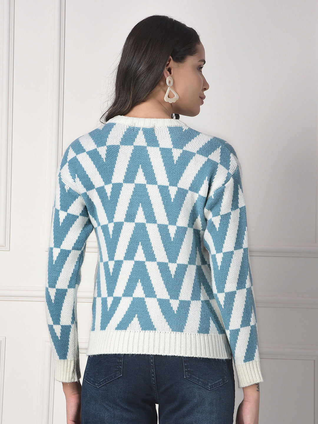 MISS FOREVER SEA GREEN SELF-DESIGN SWEATER