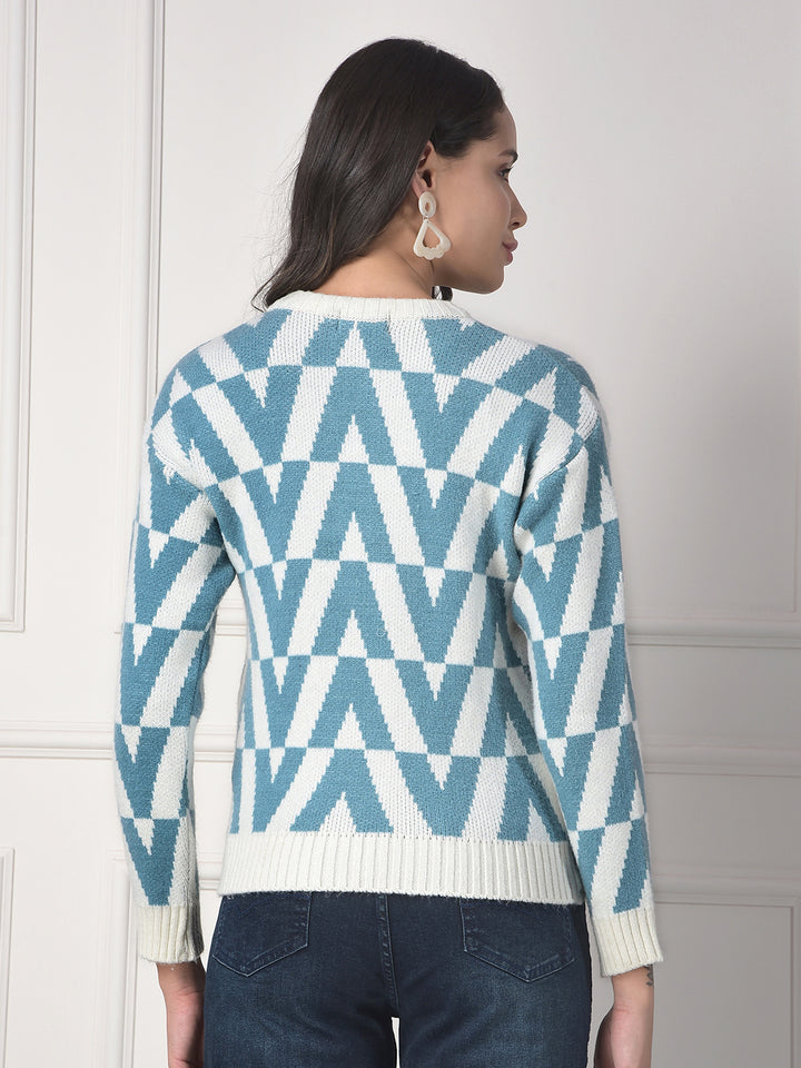 MISS FOREVER SEA GREEN SELF-DESIGN SWEATER