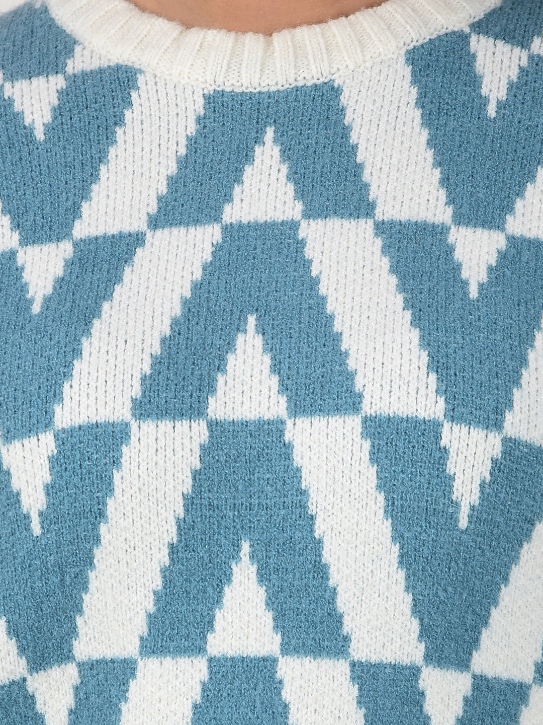 MISS FOREVER SEA GREEN SELF-DESIGN SWEATER