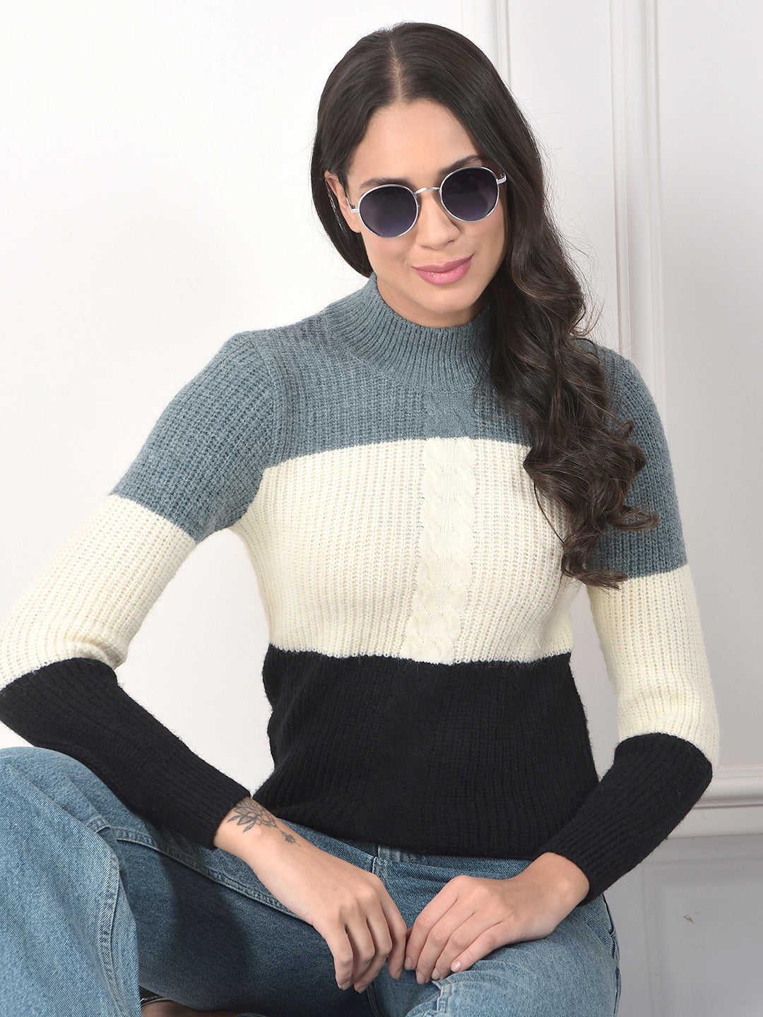 miss forever multicolor color-block sweater