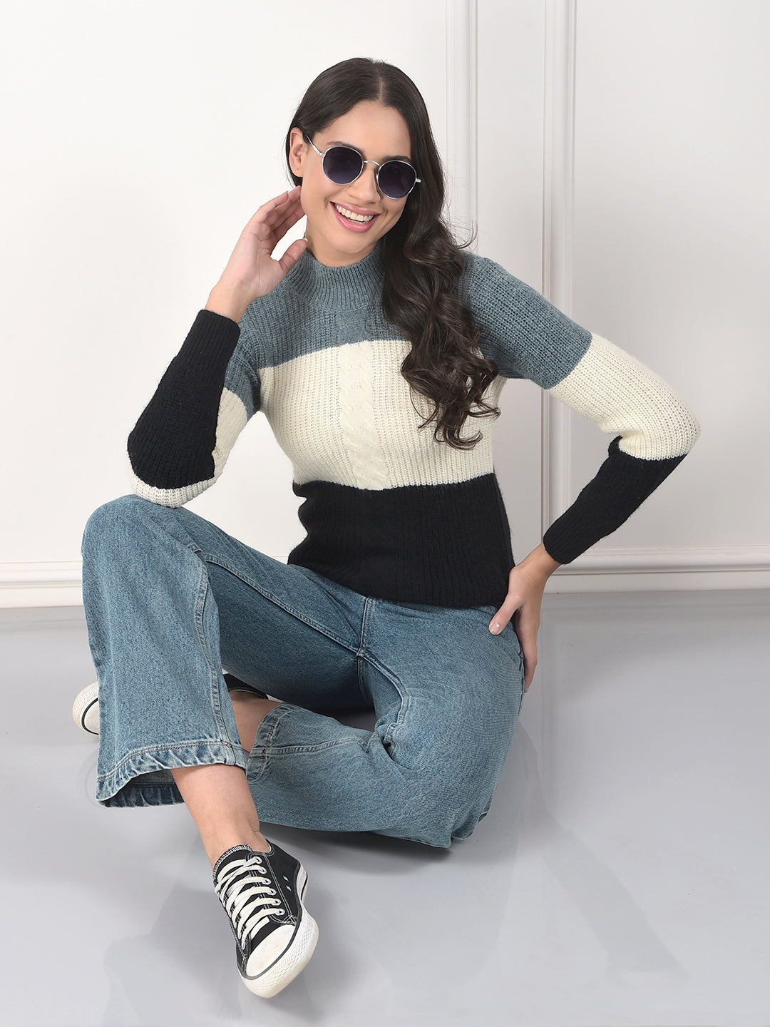 MISS FOREVER MULTICOLOR COLOR-BLOCK SWEATER