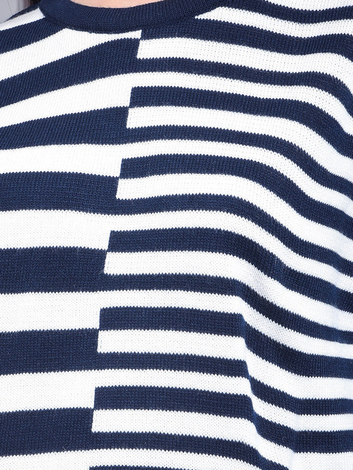 miss forever navy blue color-block sweater