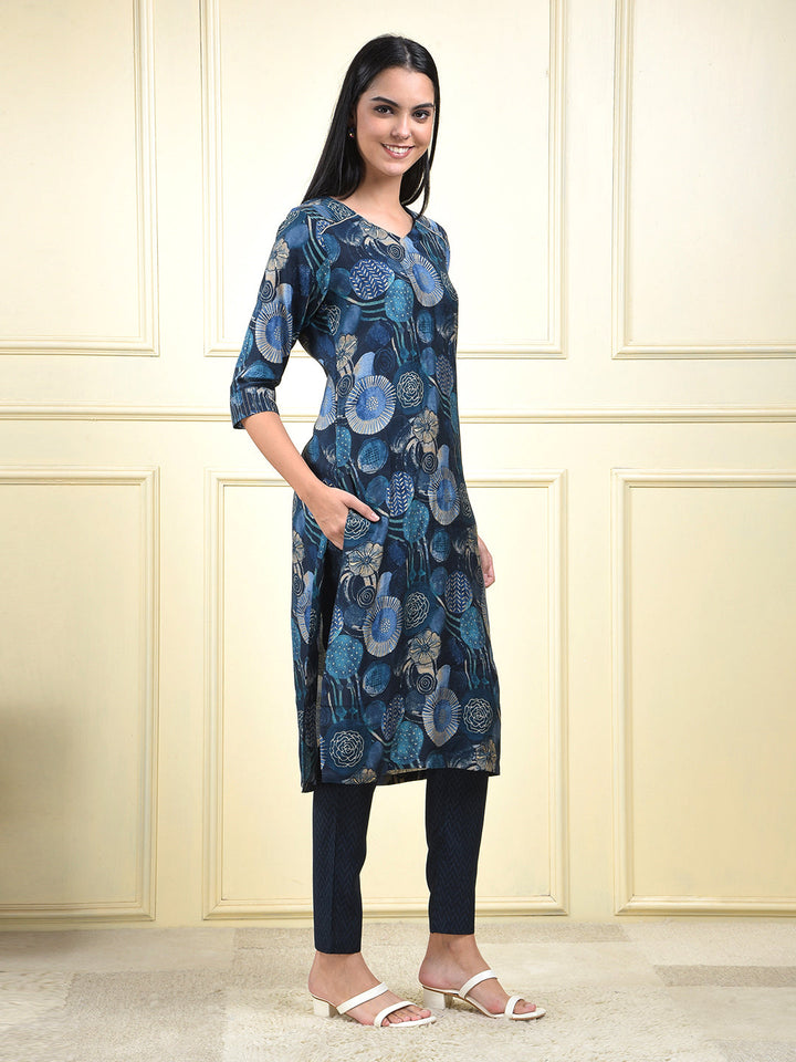 miss forever navy blue kurti with plazo