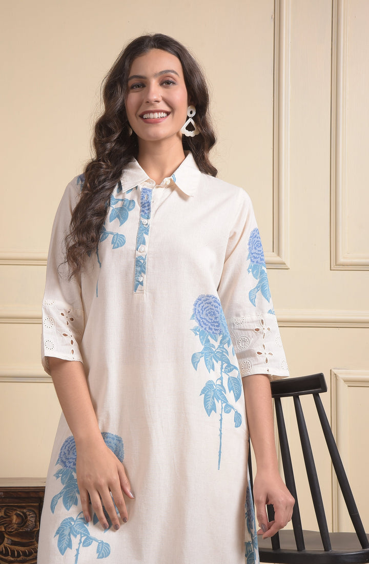 miss forever cream kurti with plazo