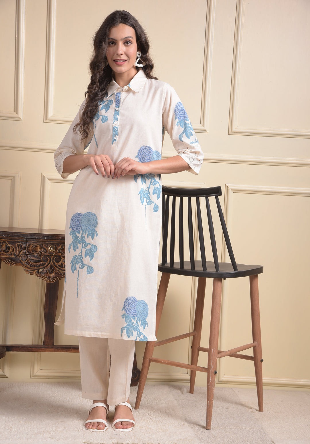 miss forever cream kurti with plazo