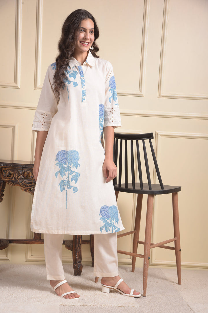 miss forever cream kurti with plazo