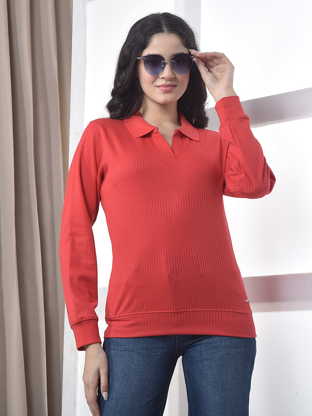 miss forever red self-design sweatshirt