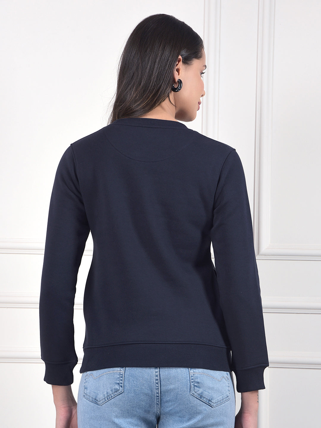 miss forever navy blue printed sweatshirt